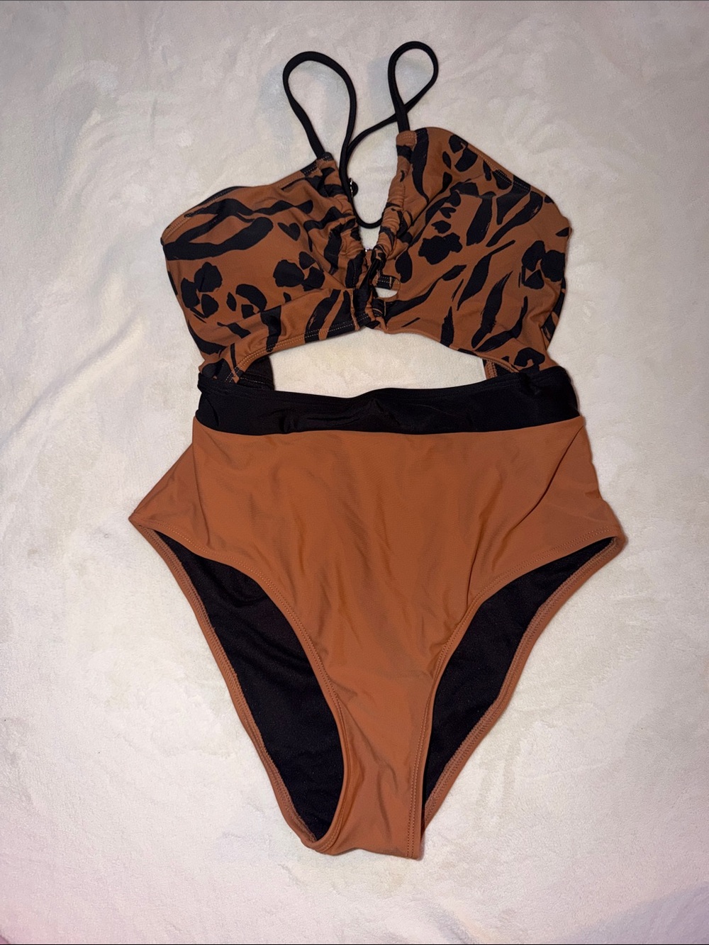 Cupshe Rust Brown and Black High-Waist One-Piece Swimsuit